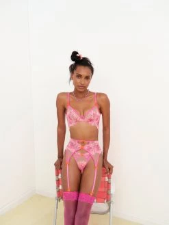 Victorias Secret Hibiscus Embroidery Garter Belt