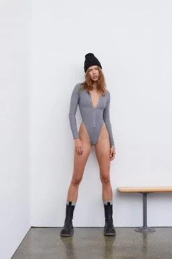 For Love & Leisure Ribbed Vneck Long Sleeve Bodysuit