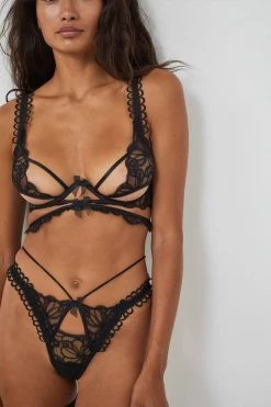 Victorias Secret Swirly Floral Embroidered Thong Panty