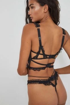 Victorias Secret Swirly Floral Embroidered Thong Panty